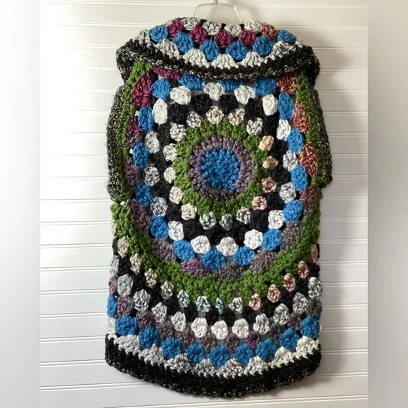 Crochet Handmade Mandala Vest Super Bulky Wool Blend winter Circular Vest  M/ L - Picture 5 of 9